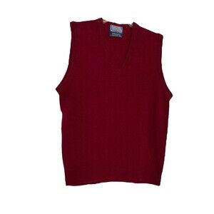 Vintage Pendleton Sweater Vest Mens Red 100% Lambswool Made in USA Size Large